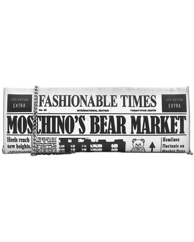 Moschino Bear Market Newspaper Clutch Bag - White