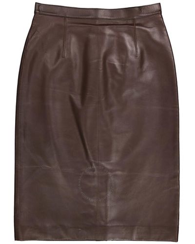 Burberry High-waist Tailored Lambskin Pencil Skirt - Brown