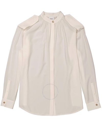 Burberry Natural Silk Crepe De Chine Epaulettes Detail Shirt - White