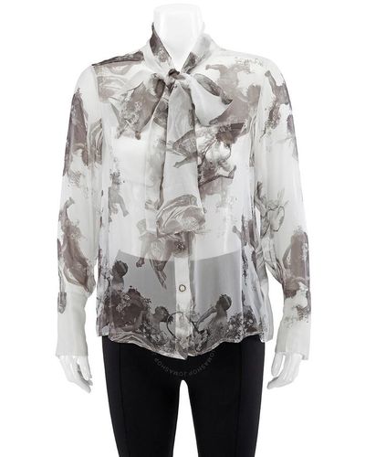 Burberry Amelie Angel Print Pussy-bow Blouse - Grey