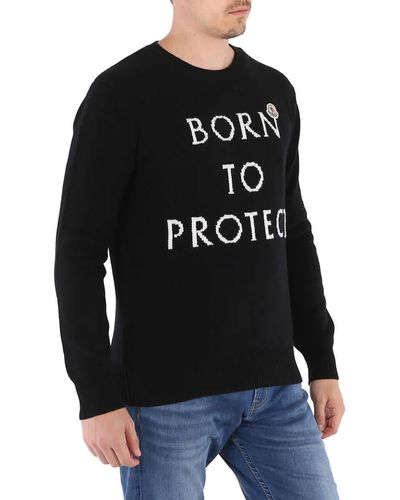 Moncler Born To Protect Logo Intarsia Wool Sweater - Black