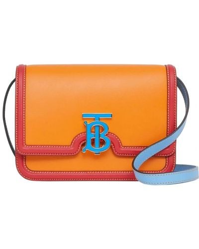 Burberry Deep Colorblock Leather Tb Monogram Shoulder Bag - Orange