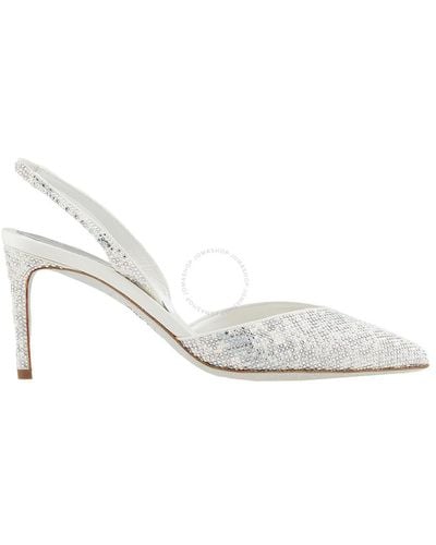 Rene Caovilla Ivory Vivienne Crystal Slingback Court Shoes - White
