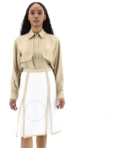 Burberry Silk Pleated Skirt - Natural