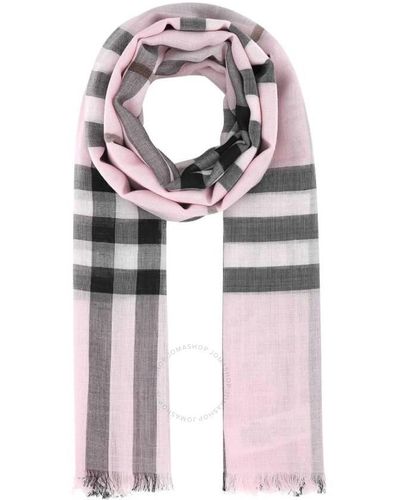 Burberry Giant Gauze Check Wool And Silk Blend Scarf - Pink