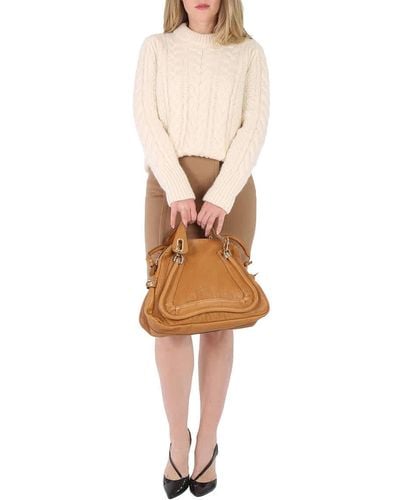 Chloé Paraty Medium Double Satchel Carry Bag - Natural