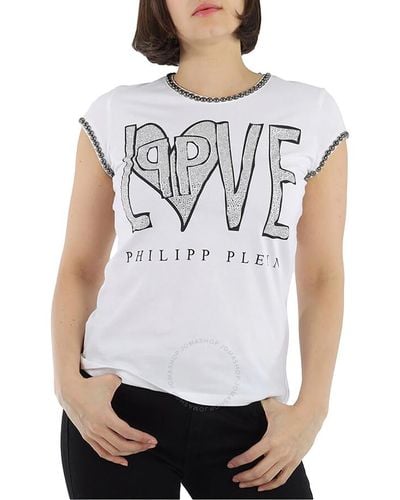 Philipp Plein /multi Love Crystal Logo Cotton T-shirt - Gray