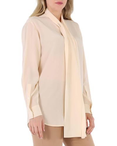 Burberry Kimmy Silk Pussy Bow Blouse - Natural