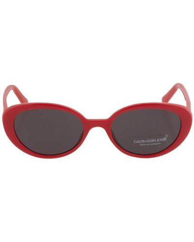 Calvin Klein Gray Cat Eye Sunglasses - Red