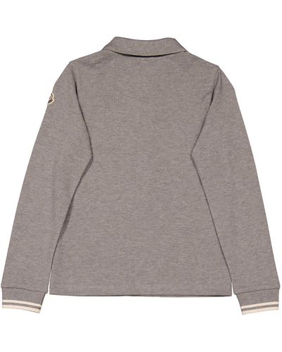 Moncler Boys Long-sleeve Cotton Polo Shirt - Grey