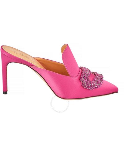 Giannico Daphne 8 Leather Heel Mules - Pink