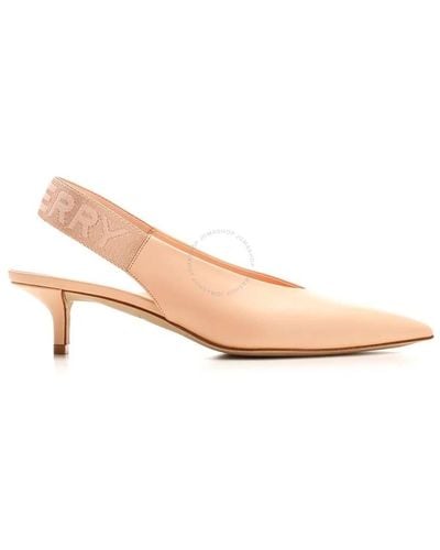 Burberry Peach Pink Malinda Logo Slingback Pointy Toe Court Shoes - Natural
