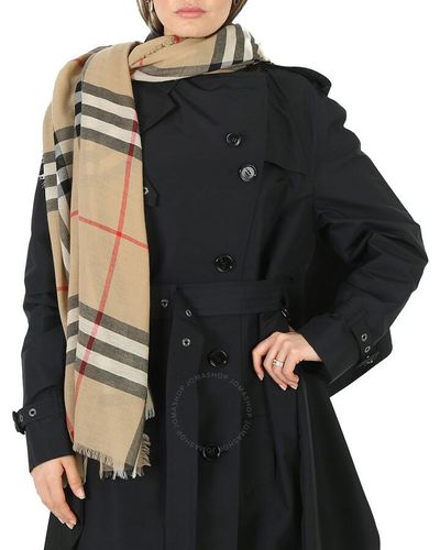 Burberry Archive Check Wool Fringed Scarf - Natural