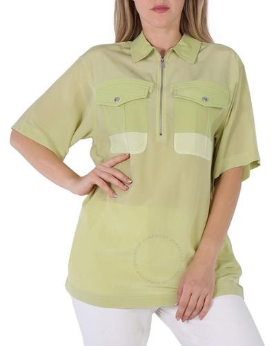 Burberry Mist Ilona Zip-front Silk Bowling Shirt - Green