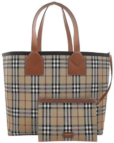 Burberry Large Canvas And Leather London Tote Bag - Brown