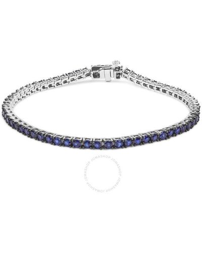 Haus of Brilliance .925 Sterling Silver 5 3/4 Cttw Round Created Blue Sapphire Tennis Bracelet - Metallic