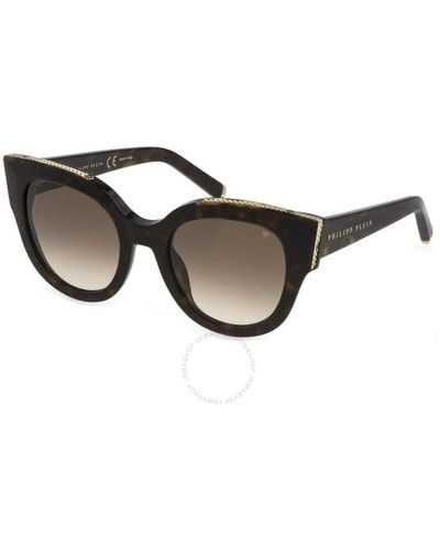 Philipp Plein Brown Gradient Cat Eye Sunglasses Spp026s 0722 53 - Black