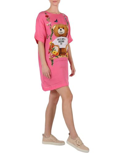 Moschino Couture Bear Floral Swing Shirt Dress - Pink
