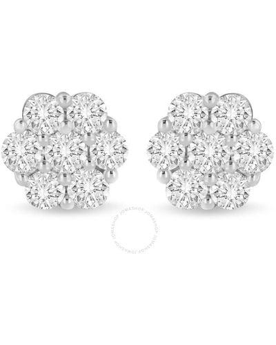 Haus of Brilliance 14k White Gold 3 Cttw Prong Set Round-cut Diamond Floral Cluster Stud Earring - Metallic