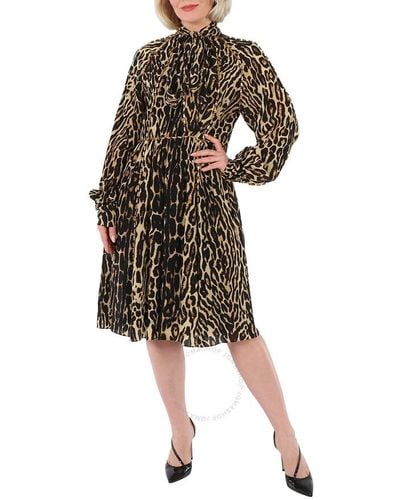 Burberry Embellished Leopard Silk Dress - Brown