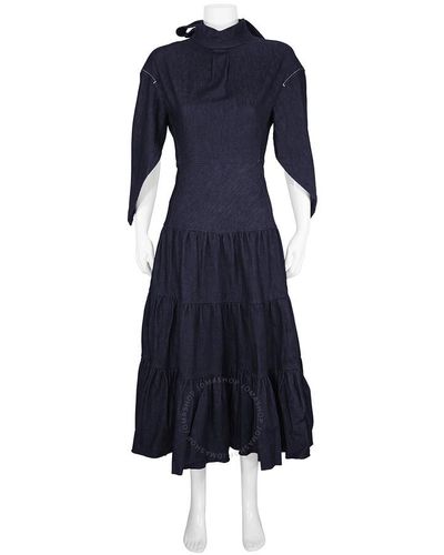 Chloé Denim Tiered Midi Dress - Blue