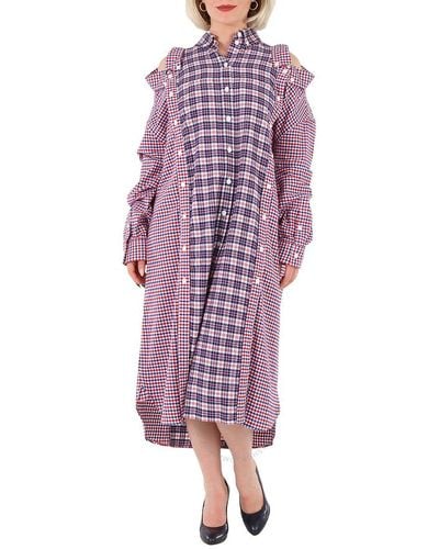 Burberry Bright Reconstructed Contrast Check Shirt Dress - Purple