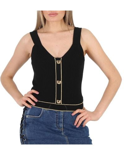 Moschino Button-embellished Ribbed Wool Tank Top - Black