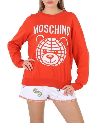 Moschino Fantasy Print Teddy Logo Intarsia-knit Cotton Jumper - Red