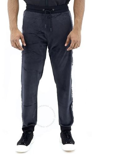 Roberto Cavalli Velour Logo Stripe Sweatpants - Blue