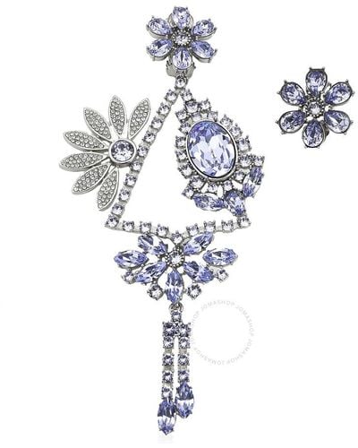 Burberry Asymmetrical Crystal Daisy Drop Clip-on Earrings - Blue