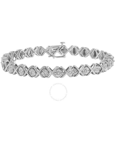 Haus of Brilliance .925 Sterling Silver 1/10 Cttw Miracle-set Round-cut Diamond ''x'' Link Tennis Bracelet - Metallic