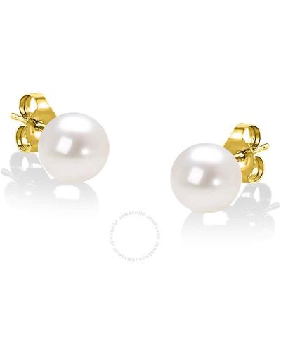 Haus of Brilliance 14k Yellow Gold Round Freshwater Akoya Cultured 6.5-7mm Pearl Stud Earrings Aaa+ Quality - Metallic