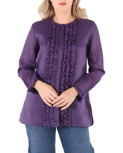 Max Mara Falla Ramie Fabric Long Sleeve Woven Shirt - Purple