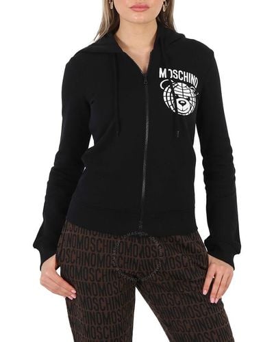 Moschino Fantasy Print Teddy Bear Zip-up Hooded Sweatshirt - Black