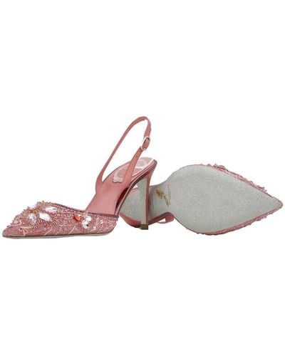 Rene Caovilla Hina Pink Lace Crystal Slingback Court Shoes - Multicolour