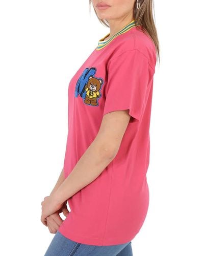 Moschino Varsity Teddy Bear Applique Oversized T-shirt - Pink
