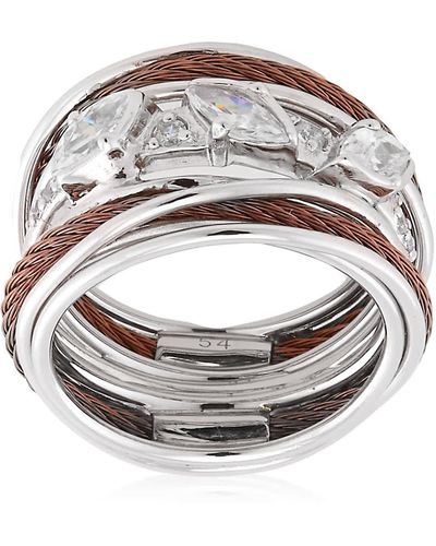 Charriol Tango White Cz Stones Stainless Steel Bronze Pvd Cable Ring - Metallic