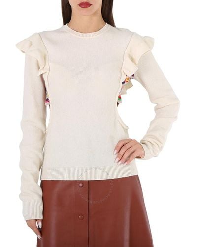 Chloé Multicolour Ruffled Crochet Sweater - White