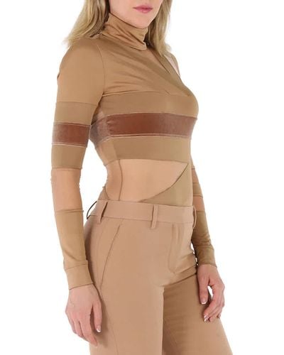 Burberry Flag Intarsia Long Sleeve Stretch Jersey Bodysuit - Brown