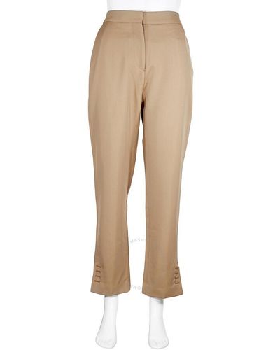 Burberry Straight Fit Wool Blend Tailored Pants - Natural
