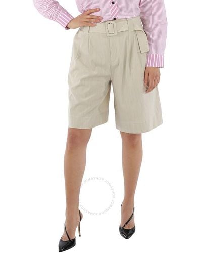 Ganni Light Melange Suiting Belted Tailored Shorts - Natural