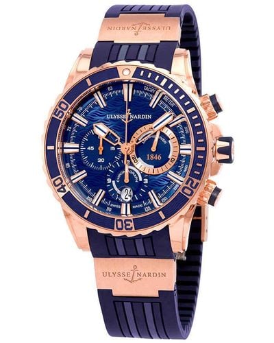 Ulysse Nardin Diver Blue Dial Automatic Chronograph 18k Rose Gold Watch