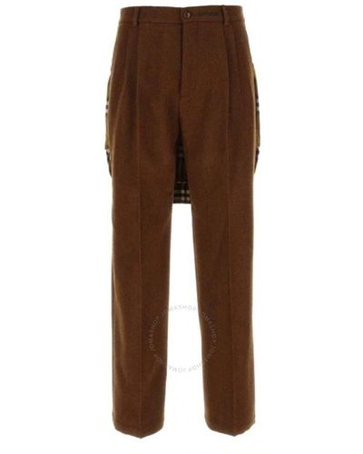 Burberry Rust Melange Wool Check Panel Trousers - Brown
