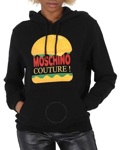 Moschino Cotton Burger Logo Print Hoodie - Black