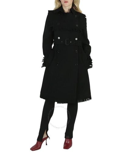 Burberry Fringed Cashmere-blend Trench Coat - Black