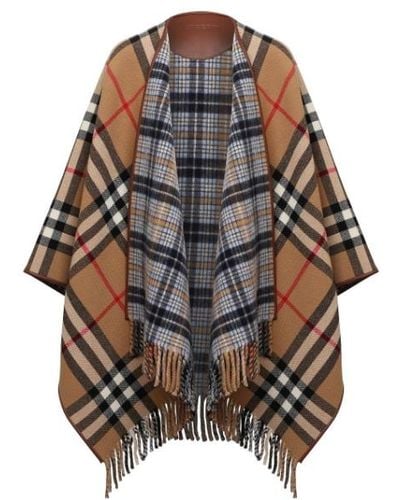 Burberry Reversible Charlotte Check Wool Cape - Natural