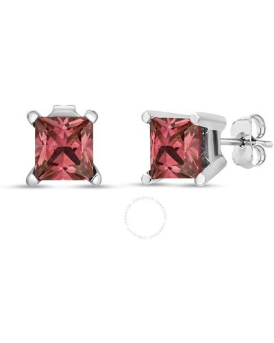 Haus of Brilliance 14k Gold 1/2 Cttw 4 Prong Set Lab Grown Pink Princess Diamond Solitaire Stud Earrings - Red