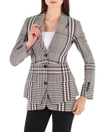 Burberry Check Basque Detail Tailored Jacket - Gray