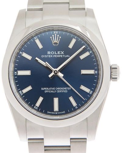 Rolex Oyster Perpetual 34 Automatic Chronometer Blue Dial Watch - Metallic