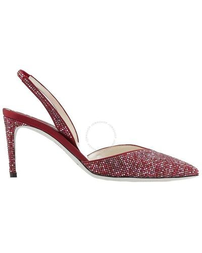 Rene Caovilla Bordeaux Vivienne Crystal Slingback Court Shoes - Red